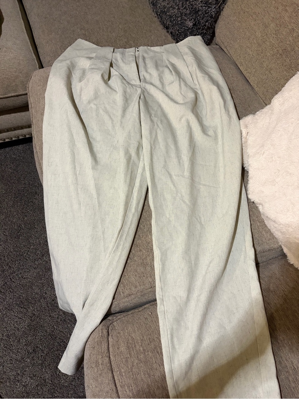 ASOS Light Cream Pleated Linen-Blend Trousers